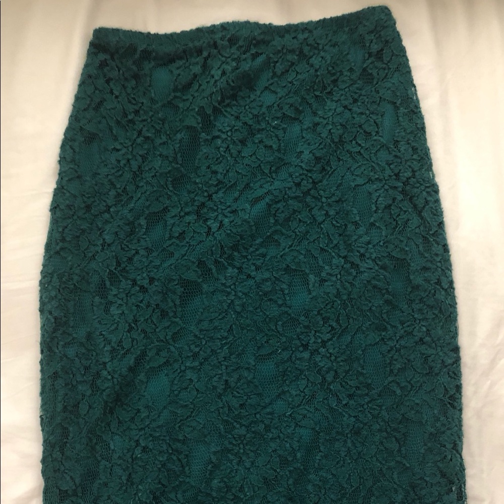 Hunter green lace pencil skirt